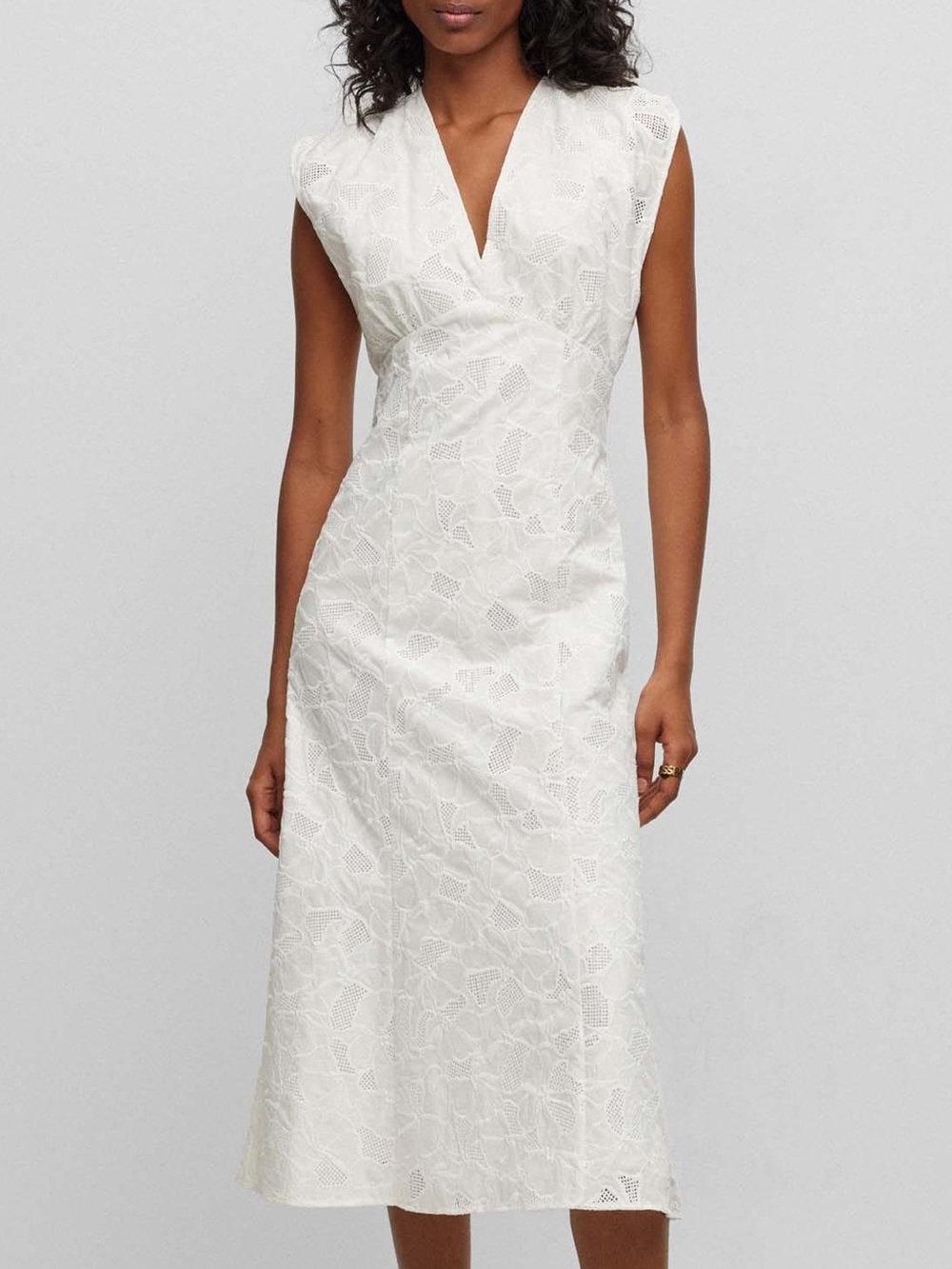 BOSS Hugo Boss Dipata White Cotton Lace V-Neck Midi Dress Sz 2 MSRP $545 NWT
